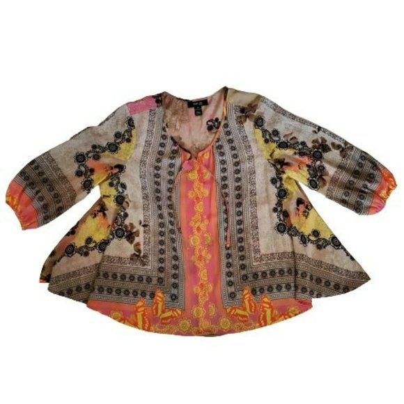 Style & Co. Petite Women's Floral Print Boho Style 3/4 Sleeve Flowy Blouse PL - Picture 6 of 14